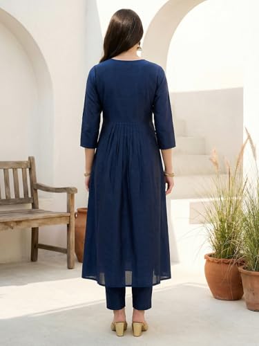 Image of INDO ERA Women's Liva Solid A-Line Kurta & Pant Set