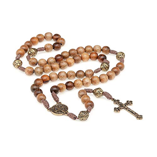 Intercession Our Father Sacred Handmade Solid Wood Rosary (St Benedict - Walnut)