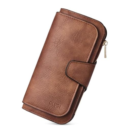 CLUCI Women Wallet Leather RFID Blocking Designer Trifold Card Holder Ladies Clutch with ID Window Brown