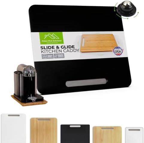 Prime Pick Solutions Bamboo Countertop Appliance Slider with 360′ Wheels- Appliance Sliding Tray for Coffee Maker & Heavy Kitchen Appliances – Bamboo Rolling Tray, Patent Pending (16″x13″ Black)