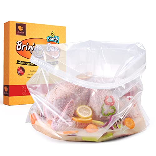 ARATHA Turkey Brining Bags, 26"×22", 2 Pack, Double Zip Lock Thicker Brine Bags with 2 Cotton Strings, Extra Large Brining Bag Fits for Turkey, Chicken, Beef, Fish, Lamb, Pork, Holds Up to 35LB
