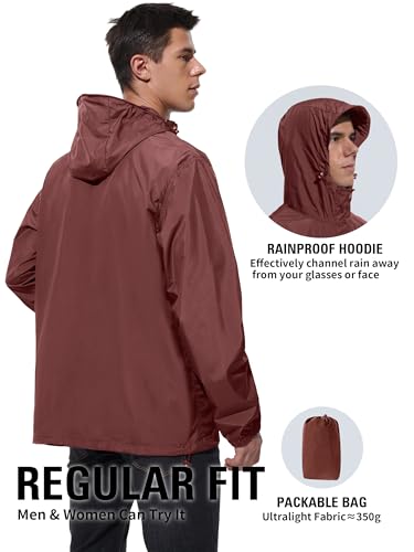 Image of UIQUR Mens Lightweight Rain Jacket Waterproof Windbreaker Packable Rain Coat with Hood for Golf Running Hiking Travel