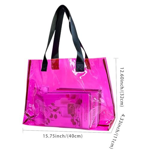Pink-Large Clear Tote Bag - TSA Approved 15.75"x12.6"x4.33" Shoulder Purse, Waterproof Stadium Bag for Concerts, Travel & Gym,PVC Beach Bags Clear Work Tote(Pink)2