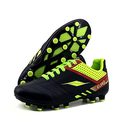 Chuteira em Couro Futebol Campo Trava Resistente Top AS335 Cor:Preto-Vermelho;Tamanho:38