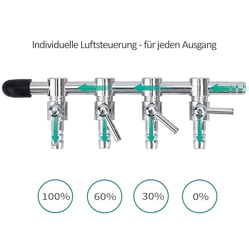 Movoja AQ-Luft Aquarium Luftverteiler | 6 Fach | Stufenlos Regulierbar | Varianten: 2-10fach | Edelstahl | Verteiler Luftstromregler Aquarien