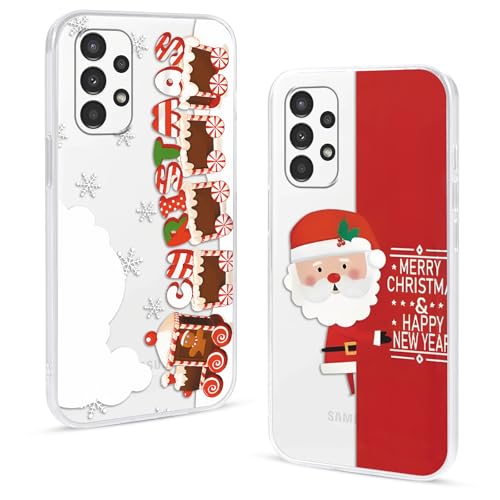 2 Pezzi Natale Cover per Samsung Galaxy A13 4G 6.6Albero con Cervo Babbo Regali Fiocco di neve Natalizie Carino Pupazzo di neve di Christmas Regalo Antiurto Protezione Case7 donna
