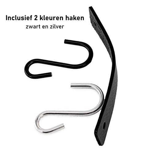 Brute Strength, Leather S Hooks for Hanging, Black, 12 Pieces, Incl. Silver & Black Hooks for Hanging Coats Cups, Towels - Image 3