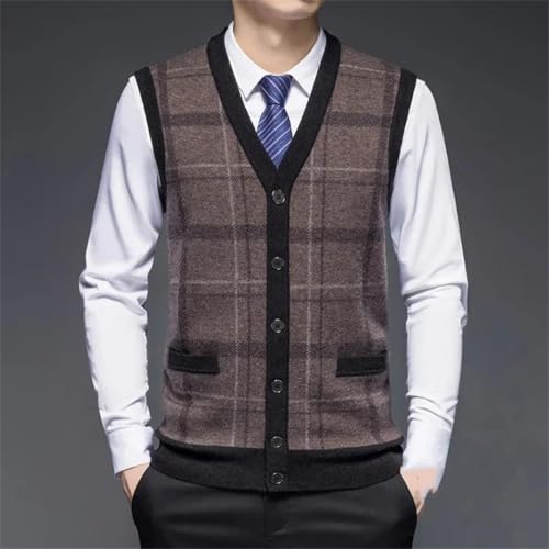 Men's Knitted Cardigan Vest Thickened Plaid Jacquard Design Winter Warm Casual Sleeveless Sweater Waistcoat2
