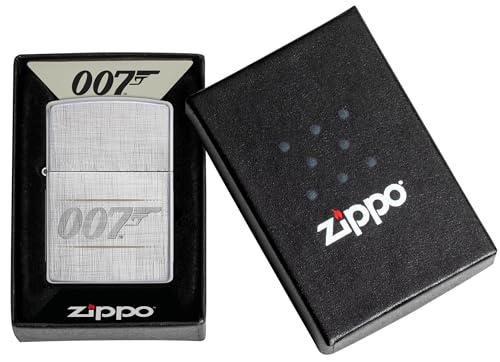 Image of Zippo Windproof Lighter, James Bond BT 007 Gun Logo Design - Linen Weave, Laser Engraving /Auto-Engraving - Refillable, Reusable, Windproof Design - Comes in Gift Box - Made in USA