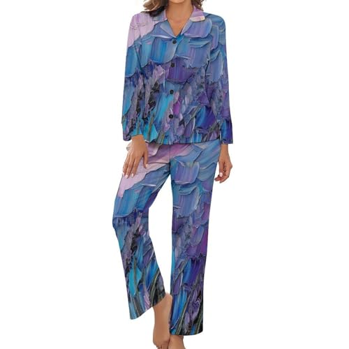 Pyjama femme ensemble deux pièces chic vetement de nuit grande taille imprimé lavande