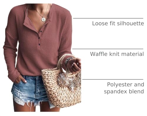 Image of MOLERANI Womens Long Sleeve Waffle Knit Henley Shirts Tunic Tops