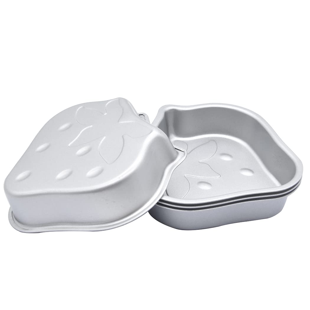 HoshenPack of 4 Cute Pan-Shaped Cake Mold, Non-Stick Bakepans, Small Pudding Jelly Cup，Silver，Strawberry