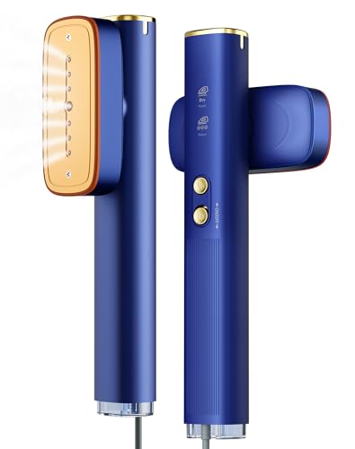 Plancha Vertical Vapor - 1200W Steamer, calentamiento rápido en 15s, tanque grande de 120ml, rendimiento de vapor constante de 22 gramos por minuto, Plancha Vapor Viaje 2 en 1 Azul.