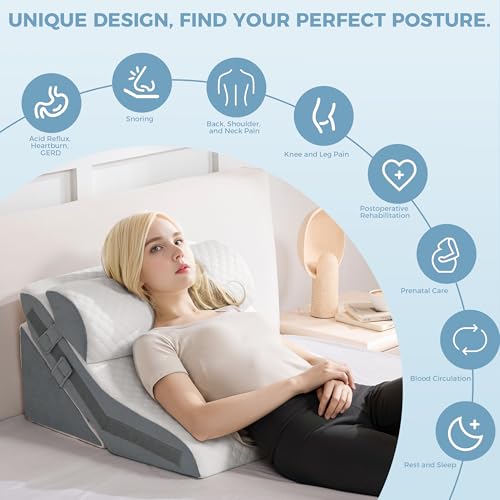3-in-1 Orthopädisches Bett Keilkissen Set Verstellbar Memory-Schaum Faltendes Dreieckskissen zur Unterstützung von Beinen Knien, Schlafapnoe, Rückenschmerzen, Linderung von Sodbrennen, Schnarchen