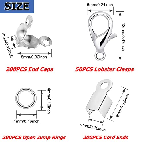 1200 Pcs Jewelry Making Accessories Set 100 Lobster Claw Clasps 500 Open Jump Ring Connectors 300 Bead Tips Knot Covers And 300 Clamshell Fold Over Cord Ends For Diy Jewelry Crafts Making (Silver) #TOP1