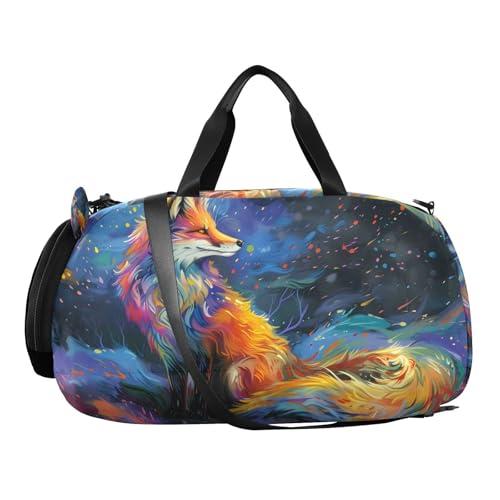 Duffle Bag for Boys or Girls with Shoes Compartment, Starry Sky Fox Sports Travel Bag Overnight2