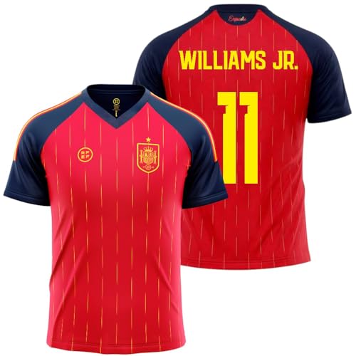Stock Futbol Camiseta selección española Mundial 2026 2028 Replica Oficial | Williams Jr. 11 | Roja | Equipación fútbol Adulto | Estilo selección España | Transpirable y cómoda
