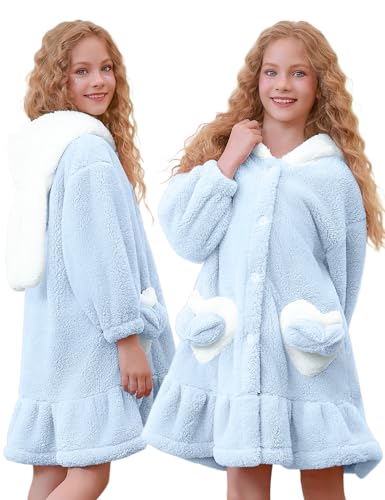 Catálogo para Comprar On-line Albornoces para Niña de esta semana. 44 Albornoces de baño de forro polar coral con botones y orejas de conejo lindas batas de baño para niñas, mullidas y suaves, ropa de dormir de 8 a 9 años