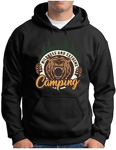 Sweat à capuche camping OM3 pour homme pull randonnée sauvage noir taille XL