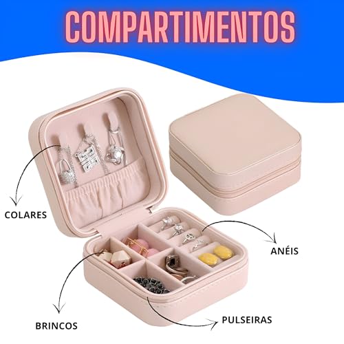 Porta Joias Portátil Resistente Com Zíper Compacto Estojo Maleta Para Viagem E Casa