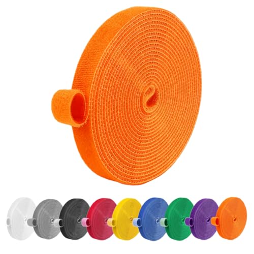 Image of IFNOW 32FT Reusable Fastening Tape Cable Ties Double-Sided Hook-and-Loop Cable Management Tape Strength and Durability 0.4'' /Width (1, Orange)