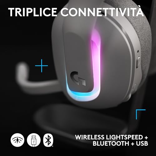 G522 LIGHTSPEED cuffia con microfono gaming wireless,LIGHTSYNC RGB, microfono e audio sincronizzato avanzato, connettività tripla con LIGHTSPEED, Bluetooth, da USB-A a USB-C per PC, Bianco - Cuffia gaming - Immagine 4