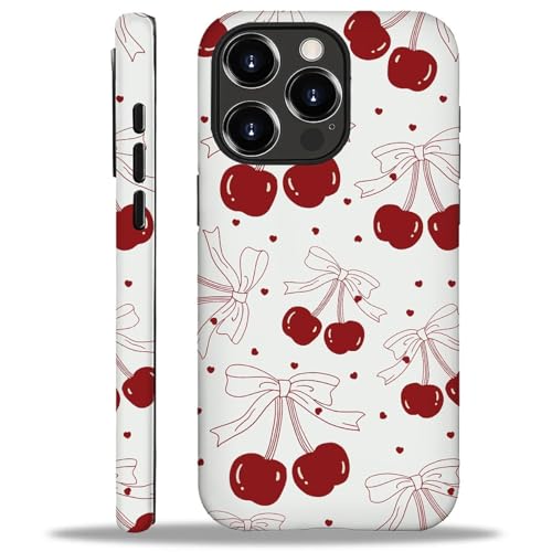 ilikediy for iPhone 16 Pro Case,HH2 Red Cherry Bows Hybrid 2 Layer Hard Shell Silicone Protective Pattern Design Case