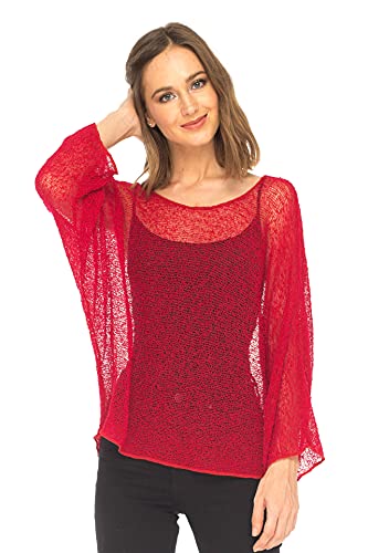 SHU-SHI, donne - Camicetta velata Top lavorato a maglia leggero maglione coprispalle rosso poncho