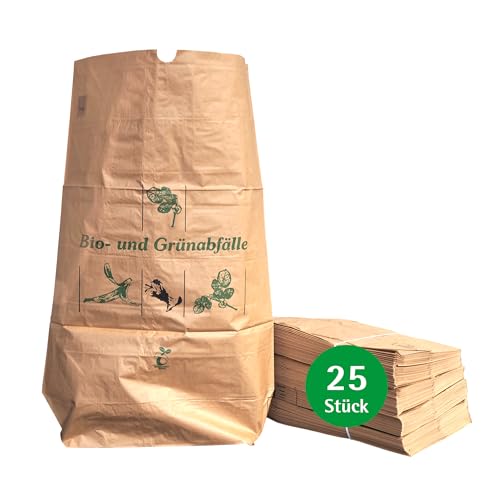 bioMat Kompostierbare 120l Papiersäcke für Grünschnitt, 25 Papiersäcke für Gartenabfälle, 2-lagig, Reißfest, Nassfest