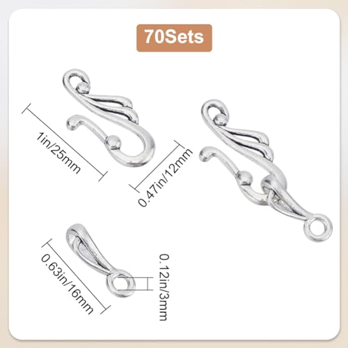 SUNNYCLUE 1 Box 70 Sets S Hook Jewellery Clasp S Ring Toggle Clasps Tibetan Style Antique Silver S Hook Ring Bracelets Necklace Connectors Jewellery End Clasps and Closures for Jewellery Making - Image 2