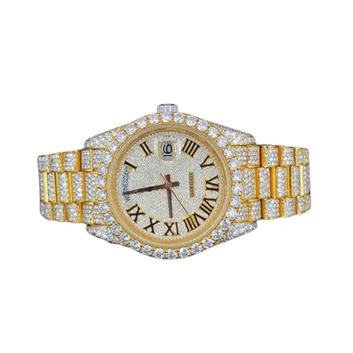 Tricex Luxury Moissanite Diamond Watch for Men/Women - Iced Out Stainless Steel Watch with Roman Dial, Premium Designer Style Wristwatch