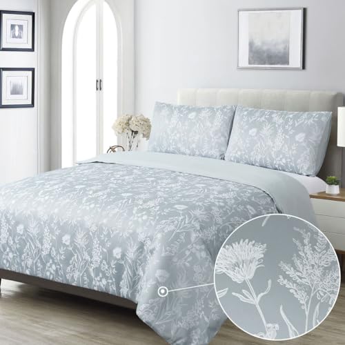 Duck Egg Blue Duvet Cover King Floral Luxury Duvet Sets Jacquard Blossom Cottage Country Green Bedding Set 3 Pieces Elegant