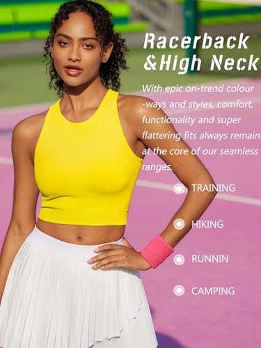 Image of RUNNING GIRL Sports Bras for Women High Impact Seamless Ribbed Longline High Neck Workout Crop Tank Tops(BX3067Yellow,XL)
