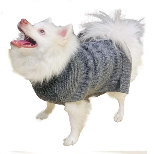 Image of Lulala Dog Sweater Turtleneck Knitwear for Large Dogs, Warm Cable Knit Autumn Coat, Cold Weather Pet Clothes for Boys and Girls (14-Inch, Light Grey)