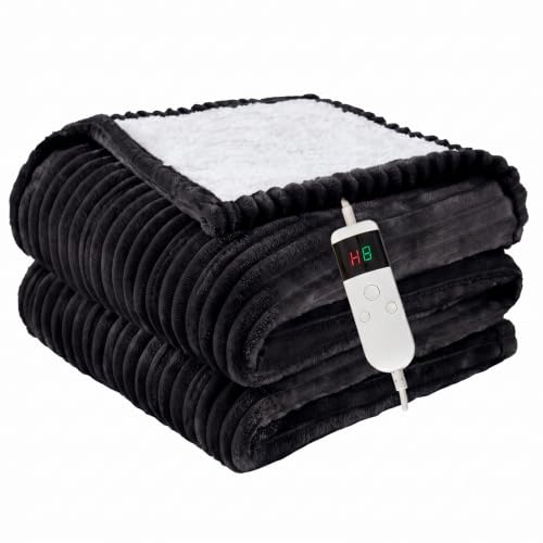 Image of Heated Blanket Electric Throw, Soft Flannel Heating Blanket with 8 Hours Auto Off 10 Fast Heating Levels Machine Washable Sherpa Heated Blanket with Overheating Protection