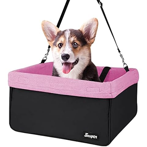 JESPET & GOOPAWS Dog Booster Seats for Cars, Portable Dog Car Seat Travel Carrier with Seat Belt for 24lbs Pets (Pink-16 L x 13" D x 9" H) Cover