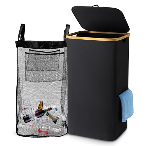 SOUTHGATE Recycling Bins with Flip Top, 26 Gallon/100L Odor-Resistant Recycle Bin Indoor, Bottle Hamper for Home and Kitchen with Reusable Inner Bag, Black
