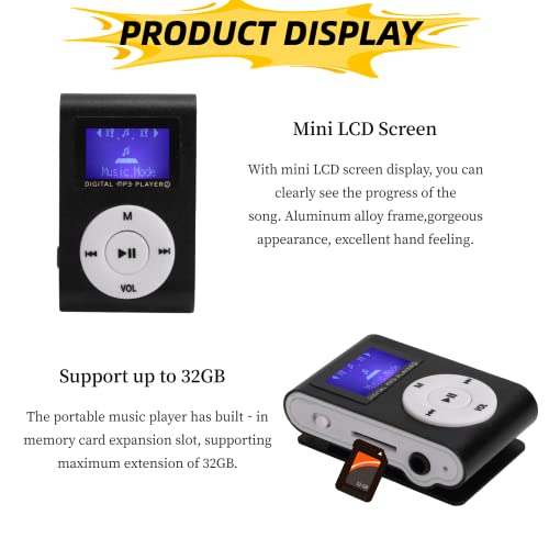 Mp3 Player, Portable Mini MP3 Music Player with Headphone and USB Cable, Back Clip Lossless Sound Music Player for Kids Adults, Support 32GB(Black) - Thumbnail 3