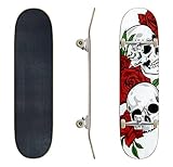 EFTOWEL Skateboards Skull and Roses Design as Tatoo Classic Concave Skateboard Cool Stuff Teen Gifts Longboard Extreme Sports for Beginners and Professionals