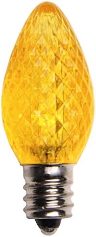 25 Pack C7 LED Replacement Christmas Light Bulbs Faceted LED Light Bulbs Commercial Grade E12 Candelabra Base Dimmable SMD LEDs Indoor and Outdoor Use (Yellow)
