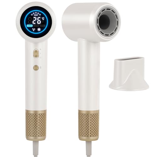 BESTBOMG Secador de Pelo, Secador Pelo Profesional Con Pantalla LED y Boquilla Magnética, 160000 RPM, 500 Millones de Iones Negativos, 3 Niveles de Temperatura y 2 Velocidades
