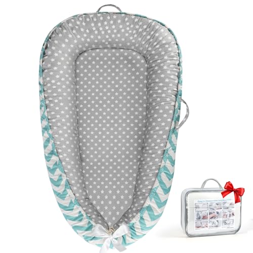Image of Baby Lounger - Baby Lounger for Newborn 0-24 Months, Breathable Pure Cotton Baby Nest Lounger Cover, Baby Registry Newborn Essentials Gifts, Portable Floor Tummy Time Lounger for Home & Travel