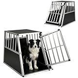 GYMAX Hundetransportbox Alu, Hundebox Auto Kofferraum mit Sicherheitsverschluss, leicht & stabil, Transportbox für mittelgroße/große Hunde, Ideal für Reise & Zuhaus (91 x 65 x 69,5 cm)
