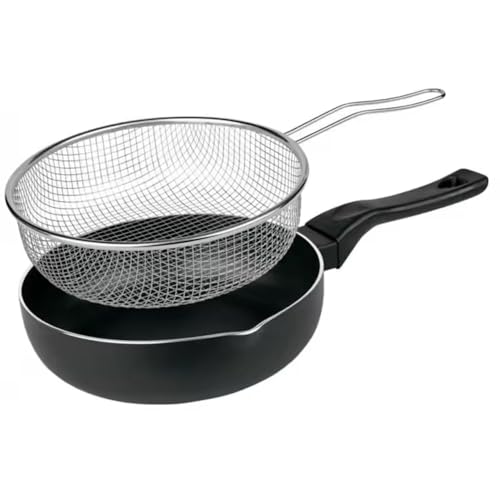 MGE - Padella Friggitrice con Cestello - Alluminio Antiaderente - Padella Friggitrice Induzione - 24 cm