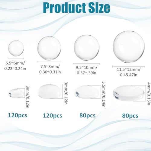 SOFPLATE 1 Box 400Pcs Clear Glass Cabochons Transparent Glass Dome Small Half Round 6mm 8mm 10mm 12mm Flatback Cabochon Tiles Assortment for Jewellery Making Photo Earring Pendant Necklace DIY Craft - Image 2