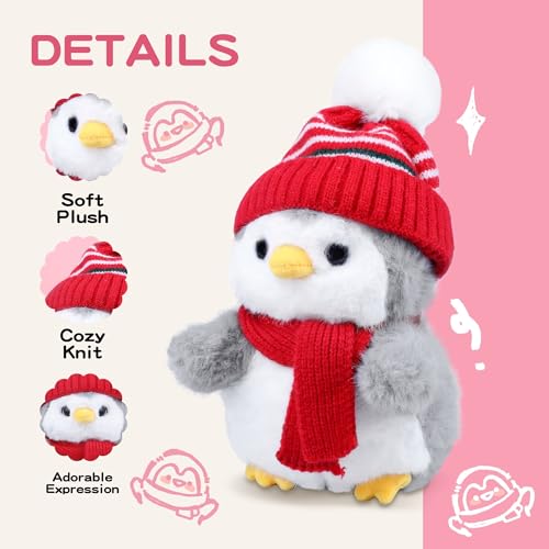 Image of Penguin Stuffed Animal, Penguin Plush with Red Knit Hat Scarf for Girls Lovers Kids Boys Adults, Soft Cute Stable Weighted Plush Toy Gifts for Christmas Winter Decor Birthday Valentine Holiday 10 Inch