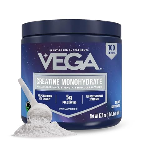 Image of Vega Micronized Creatine Monohydrate Powder, Unflavored - 5g Pure Vegan Creatine for Men & Women, Strength, Performance & Muscle Growth, 100 Servings (17.6 oz) (Pack of 2)