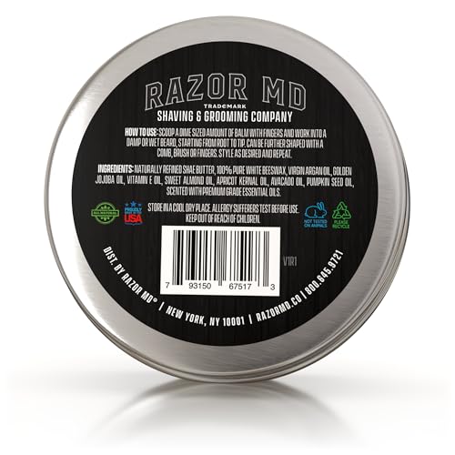 Razor MD Natural Beard Balm for Men, Non-Greasy Styling Balm to Shape, Tame, Soften Skin, Citrus & Cedar, 2 oz