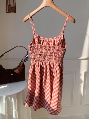 Robe d'été à carreaux avec bretelles spaghetti légères