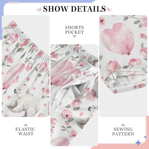 Pajama Pants Valentines Bears Pink Roses PJ Bottoms Sleepwear Lounge Sleep Pant with Pockets4